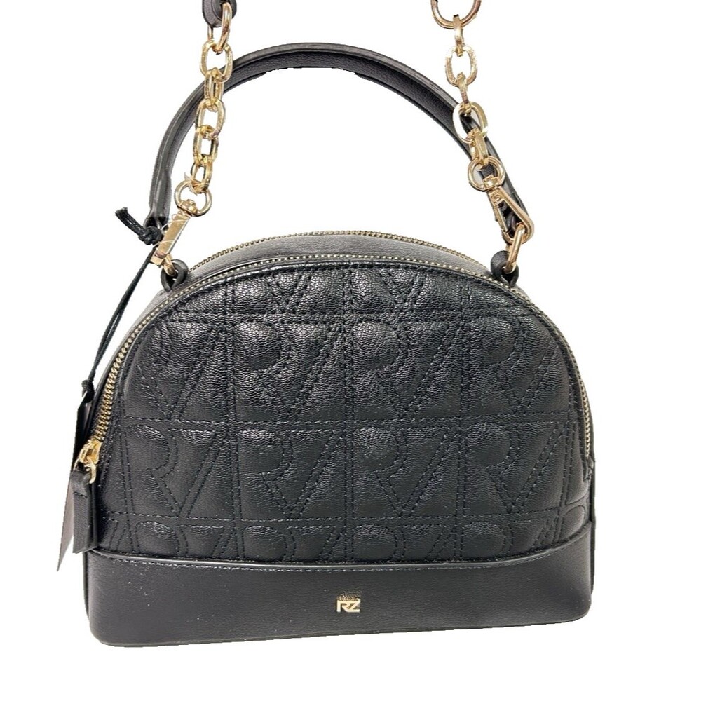 Rachel Zoe Black Leila Crossbody Purse Gold Chain Quilt Vegan Leather 2 Sections